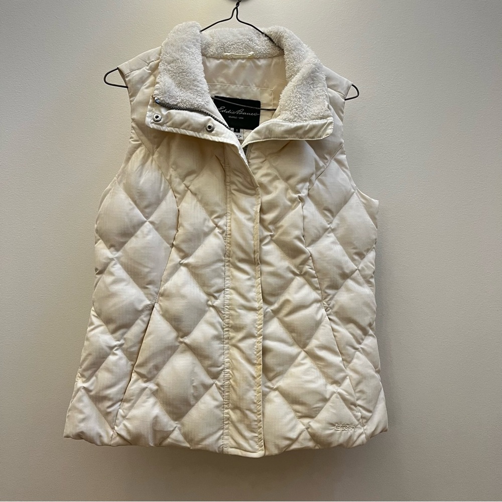 Eddie Bauer Women's Off-White Quilted Sherpa Goose Down Adjustable Vest S